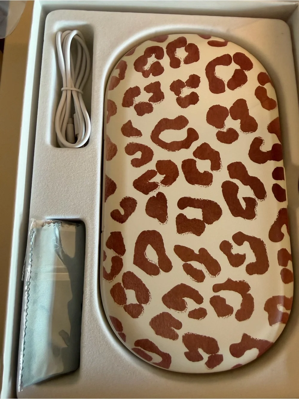 Leopard Print Wireless Charger Pad - White & Brown